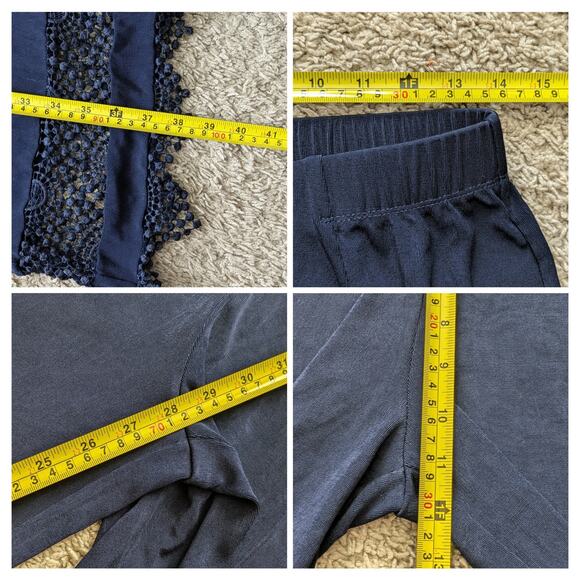 Travelers by Chicos Lace Trim Cropped Pants Womens 1/M Tall Blue Pull On Coastal - Picture 6 of 7